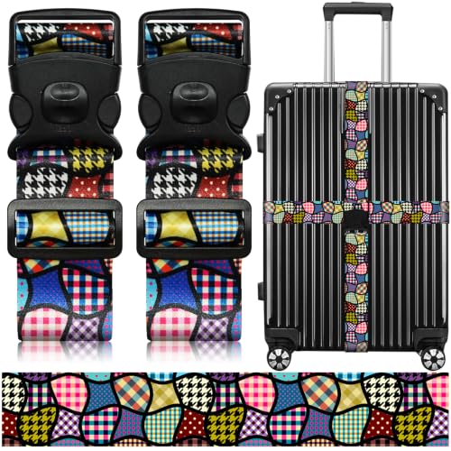Image of Luggage Straps for Suitcases, Travel Adjustable Belt with Quick Release Buckle, Heavy Duty Nylon Bag Packing Strap, Unique Bright Identifiers Business Travel Accessories (2 Pack) - Black Pattern