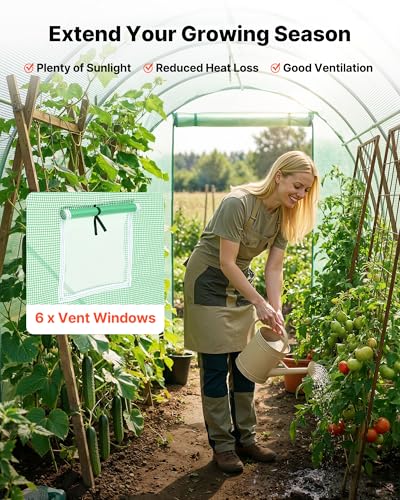 Image of VEVOR Walk-in Tunnel Greenhouse, 10 x 7 x 7 ft Hoop House Greenhouse Tunnel with Watering System, Plant Hot House with Steel Frame, PE Cover, Roll-Up Zipper Door and 6 Windows for Outdoors, Green