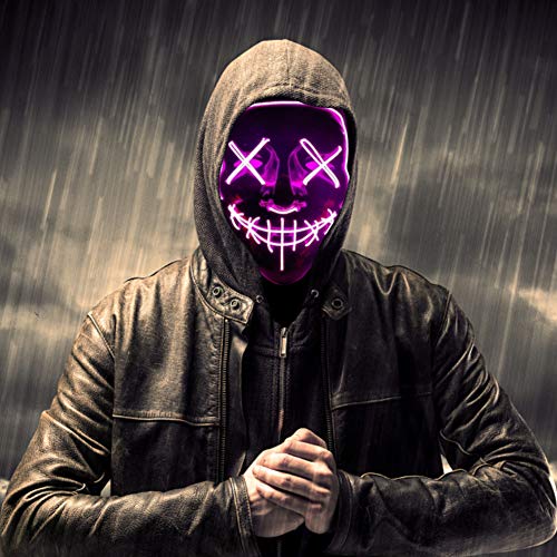 FUTUREPLUSX Halloween Led Mask, Glow Scary LED Mask Cosplay Light up Mask White