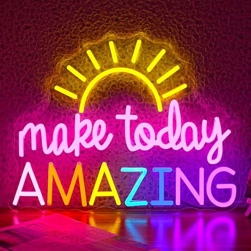 GNVETZLL Make Today Amazing Neon Sign Yellow Sunrise Neon Light Inspirational Letter Neon Light Up Sign Boho Wall Art LED Light Sign for Party Birthday Cafe Wedding Gym