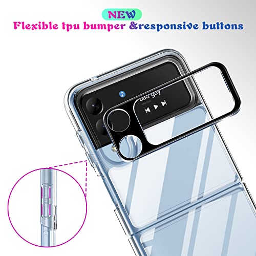 Jgy Samsung Z Flip 4 Case With Camera Protector, Z Flip 4 Clear Case Tpu Bumper Acrylic Back Shockproof Drop Protection Rugged Cover 1 Pack Z Flip 4 Soft Screen Protector Tempered Glass (Clear) #TOP5