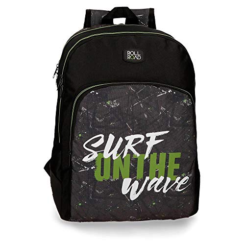 Roll Road California Mochila Escolar Doble Compartimento Adaptable a Carro Negro 33x44x13