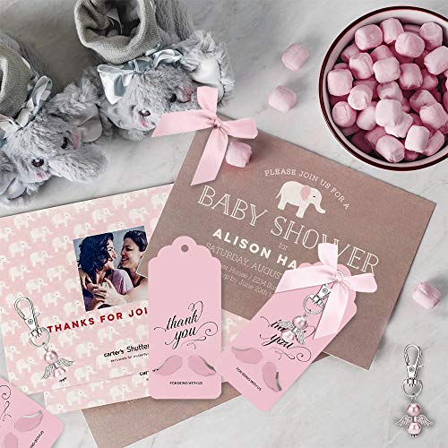 Movinpe Thank You Favors In Bulk, Angel Keychains Favor + Bows + Angel Wing Thank You Tags, Guest Return Favors For Baby Girl Baby Shower, Bridal Shower, Wedding Charm, Party Favors (Pink 20Sets) #TOP2