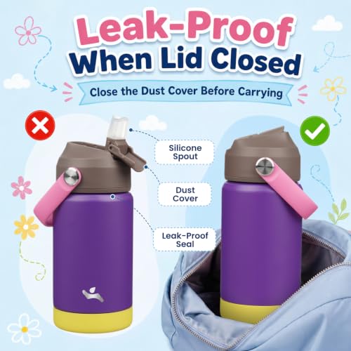 Image of Konokyo 12 oz Insulated Stainless Steel Sports Water Bottle with Straw Lid