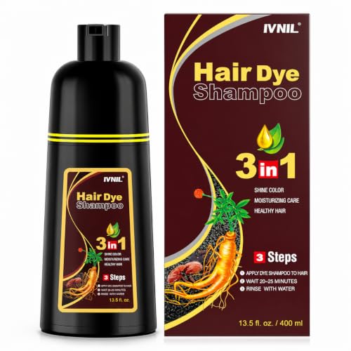 Ivnil Chestnut Brown Hair Dye Shampoo 3 in 1 Hair Color for Women & Men - Mild Formula Ingredients Color in Minutes 400ML