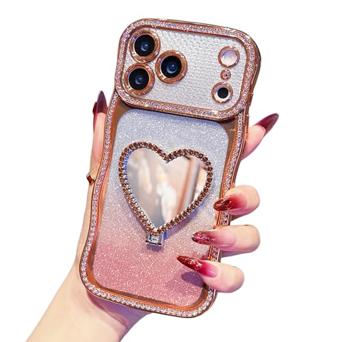 HJXFlying �K�p iPhone 15 �P�[�X �~���[ ���t�� �n�[�g �X�^���h�L�b�N�X�^���h���C���X�g�[���E�F�[�u�o���p�[�O���b�^�[�O���f�[�V�����y�[�p�[�J�[�h 2in1 �ϏՌ��J�o�[�����K�[���Y�p - �I�����W