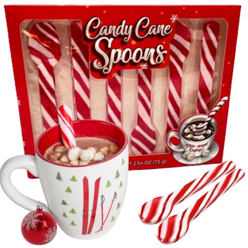 Cuillères Canne à Sucre d'orge, Lot de 6, Rouge et Blanc couleur de noël, parfum goût fraise