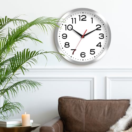 Image of Roymnie 8 Inch Small Wall Clock, Battery Operated Silent Non Ticking Silver | analog wall clock; bold numerals for easy reading; silent non-ticking; 1 AA battery (not included); for classroom