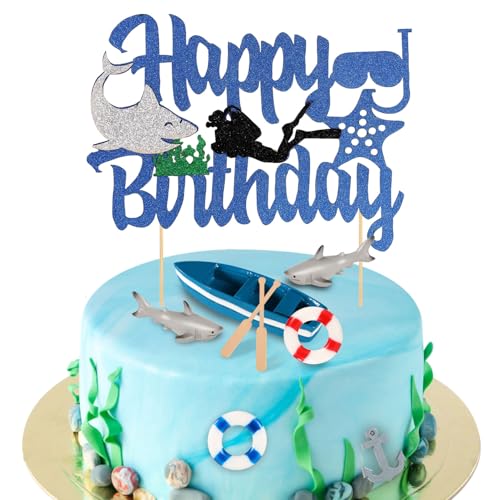 Kit de Décoration Gâteau Requin, Ensemble de Décoration de Gâteau Requin de Plage Comprenant Une Bouée de Sauvetage d'Ancre de Bateau Requin Décorations de Fête d'Anniversaire Thème l'Océan
