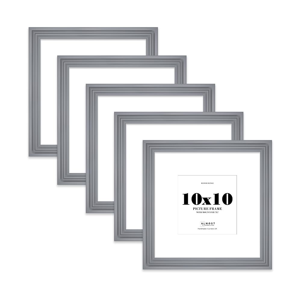 10x10" Grey Picture Frame - 10x10" Square Frame with 7x7" Mount for 10x10"/7x7" Pictures Vintage Style Classic Interior Design Décor, 5 Pack