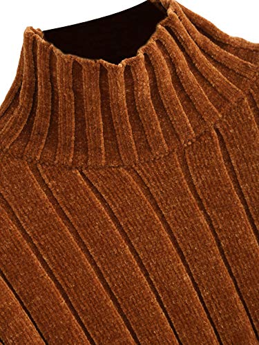 Shein Women's High Neck Drop Shoulder Raw Hem Crop Sweater Pullovers Coffee Small #TOP2