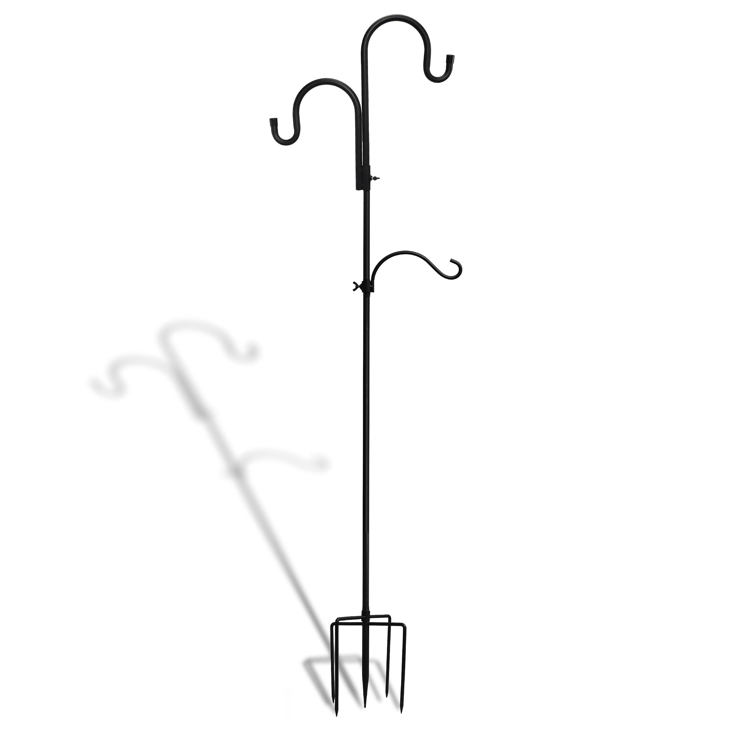Gancio da pastore a doppia testa resistente, 190 cm, regolabile, assemblato, resistente alla ruggine, in metallo di alta qualità, per mangiatoie per uccelli, cesti per piante, lanterne solari