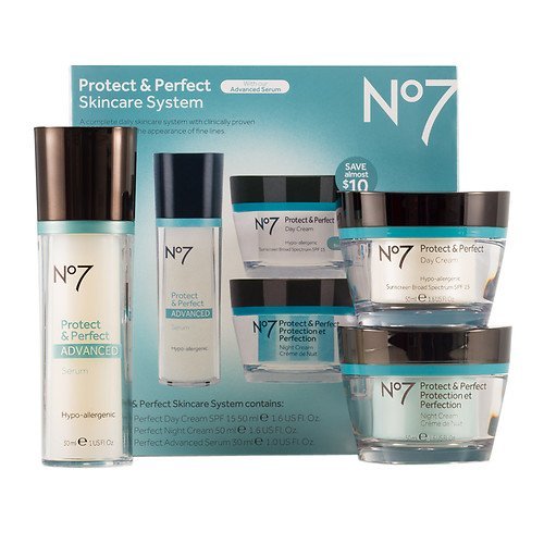 Boots No7 Protect & Perfect Skincare System Includes Protect & Perfect Day Cream SPF 15(1.6 fl.oz),Protect & Perfect Night Cream(1.6 fl.oz) and Protect & Perfect Advanced Serum(1 fl.oz)
