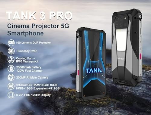 8849 Tank 3 Pro 5G Projetor Telefone 32GB 36GB RAM 512GB ROM 23800 mAh 120W Carregador Rápido 200MP