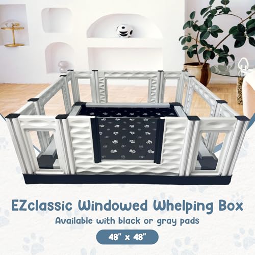 Image of EZwhelp EZclassic 48x48x18 in Whelping Box, Windowed Walls & Rails, Gray