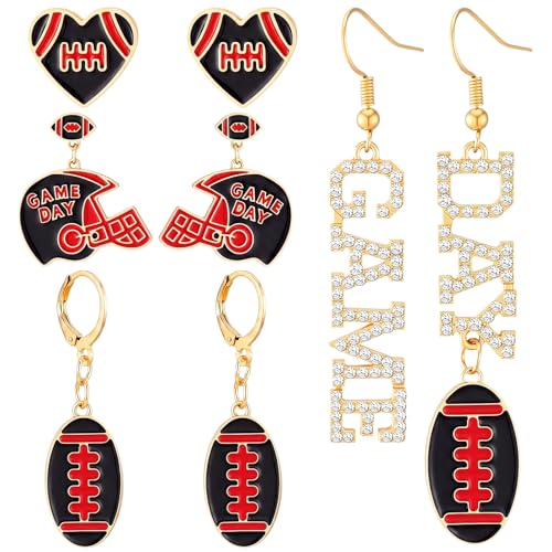 Image of Liliaafar 4 Pairs Game Day Football Earrings for Women | Football Mom Sports Game Day Charm Accessories for Outfits Shirts Set Fall Sport Jewelry Cute Sport Stud Football Sport Fans