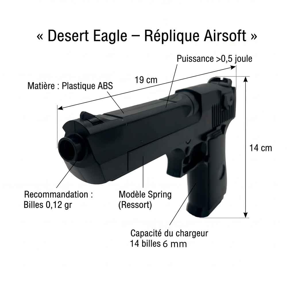 THE REPLICANT Réplique Airsoft Heavy 50 Spring/Pistolet à Billes 6mm en ABS Noir/Puissance 0,5 Joule/Chargeur 14 Coups/Longueur 19cm