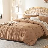 Bedsure King Size Comforter Set Camel, Boho Tufted Farmhouse Bed Set, 3 Pieces, 1 Shabby Chic Fluffy Comforter and 2 Pillow Shams, with Jacquard Diamond Pattern