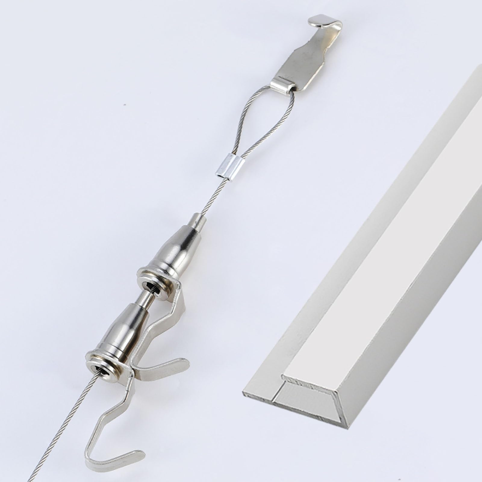 Cimaise pour Tableau Supports de Suspension pour Tableaux en L avec 2 Câbles et 4 Crochets, Support pour Cadres, Kit de Quincaillerie pour Rail de Galerie Métallique(3.5m/11.5' Wire,22"/55cm Rail)