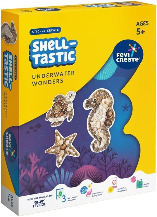 Fevicreate DIY Marine-Themed Fridge Magnet Kit Turtles, Seahorses and starfishes Designs with Art Materials All-in-one Art and Craft kit for Girls and Boys 5+ Years, Pack of 1