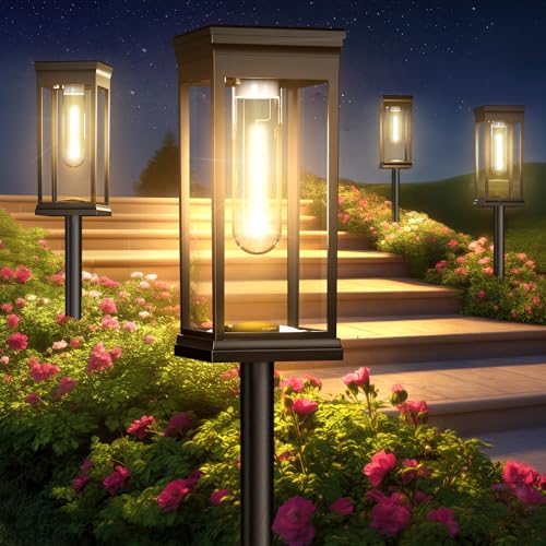 MEYCEMT Solar Pathway Lights Outdoor - 8 Pack, IP65 Waterproof Warm White LED, Auto On/Off, Solar Powered Modern Square Design Landscape Lighting, for Walkway Garden Lawn Yard Decor