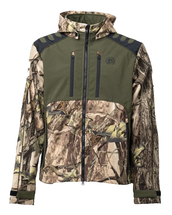 Giacca Tiger da Caccia Mimetica, Softshell Impermeabile con Cappuccio Removibile, Design a Due Tonalità,Verde Militare e Giallo Alta Visibilità