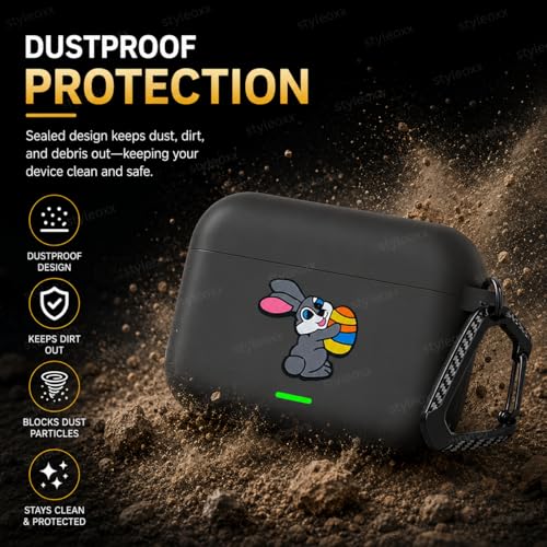 Image of Anvique Silicone Case Cover for Realme Buds T500 Pro, Shockproof Protective Earbuds Cover with Keychain Hook, Anti-Scratch Soft Silicone Skin, Full Body Protection Case (Rabbit)