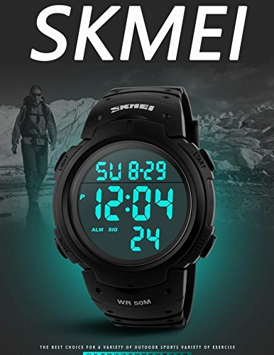 AIMES Mens Digital Sports Watch LED Screen Large Face Military Watches for Men Waterproof Casual Luminous Stopwatch Alarm Simple Army Watch Black3