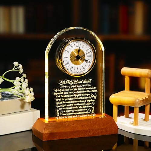 Image of Arikyrist Aunt Gifts from Niece Nephew with Wooden Light Base Meaningful Glass Clock Aunt Birthday Gifts Unique Presents for Best Auntie Christmas Mother's Day Thanksgiving Table Decor