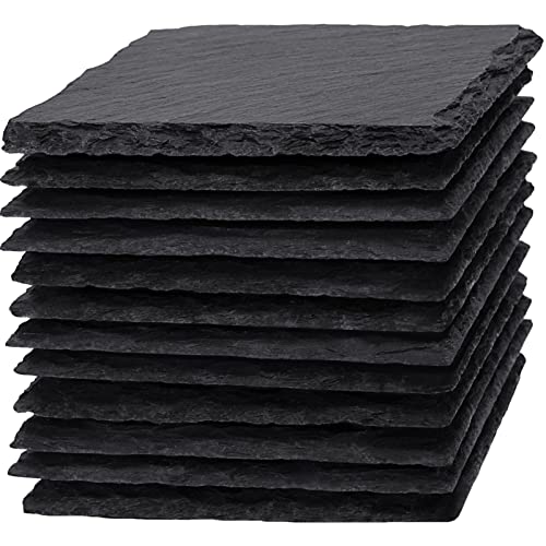 WEWINK PLUS 12 Pieces Coasters for Drinks 4 Inch Black Slate Stone Coasters Bulk with Anti-Scratch Backing for Bar Gifts DIY Laser Engraving Kitchen Home Decor Square