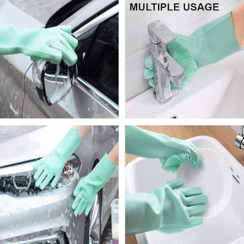 Image of XJ LIVING Magic Silicone Dishwashing Gloves for Kitchen Cleaning, Reusable Silicone Hand Gloves for Dish Wash, Car Wash, Bathroom Cleaning & Pet Grooming (Multicolour, 1 Pair)
