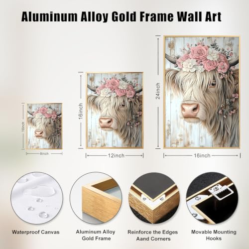 Highland Cow Canvas Wall Art 12X16in Metal Framed - image 3