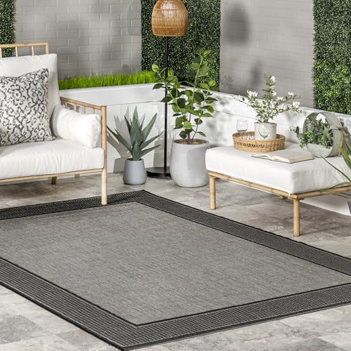 nuLOOM 10' Square Outdoor Performance Area Rug, OEKO-TEX Certified, Weather Resistant, High Traffic, Patio, Balcony, Outside, Gris Grey