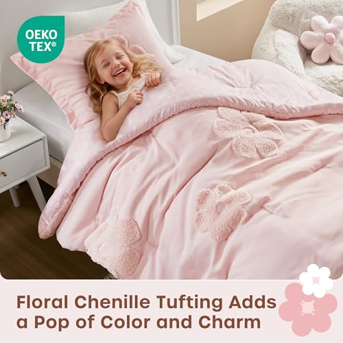 Intelligent Design Kids Twin Duvet Cover Set for Girls, Tufted Chenille Floral Duvet Set Twin, Lightweight Duvet Reversible Bedding Cover