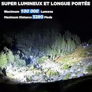 ZEUSFIRE Lampe Torche LED Ultra Puissante, 2 Pièces 100000 Lumens Lampe de Poche LED Rechargeable, 5 Modes D'éclairage & IPX7 étanche Lampe Torche Longue Portée Pour Camping, Randonnée