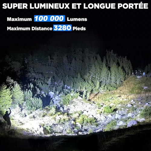ZEUSFIRE Lampe Torche LED Ultra Puissante, 2 Pièces 100000 Lumens Lampe de Poche LED Rechargeable, 5 Modes D'éclairage & IPX7 étanche Lampe Torche Longue Portée Pour Camping, Randonnée – vue 2
