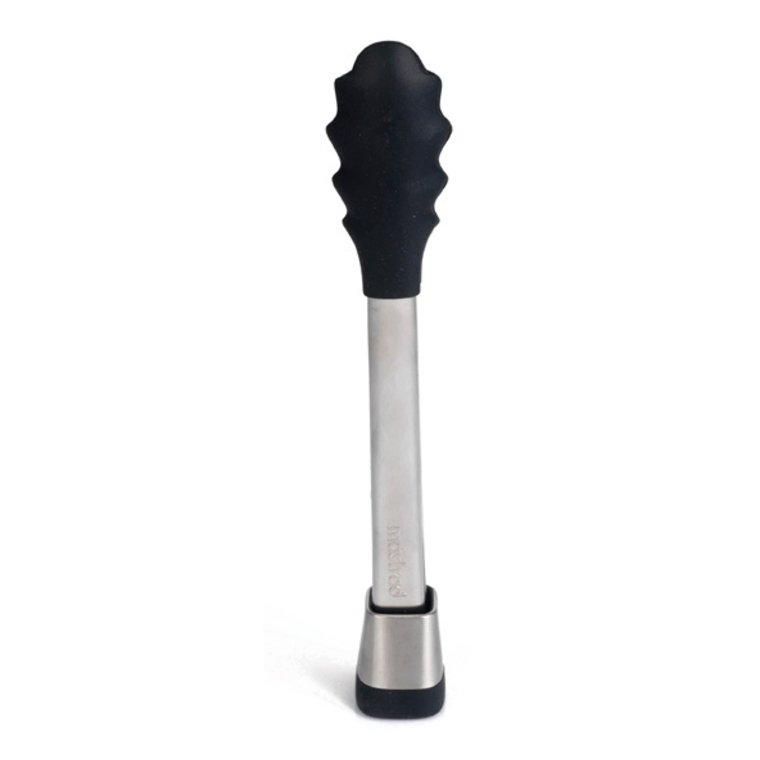 Mastrad - Pince De Cuisine - Multi-usages - Pince de Service - S'ouvre Et Se Ferme D'une Seule Main - Manche en Acier Inoxydable - Embouts en Silicone - Ne Raye Pas les Casseroles - 28 CM - Noire
