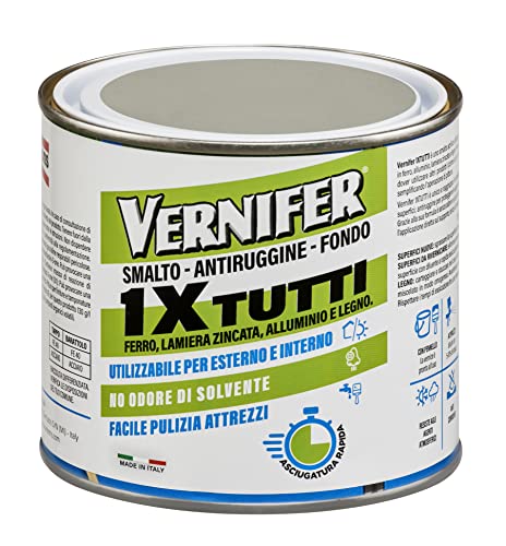 AREXONS | Vernifer 1 x Tutti, Smalto Acrilico Pronto all'uso 500 ml, Smalto Antiruggine, Senza Odore, non Necessita Fondo, Colore Grigio Perla Brillante 4600