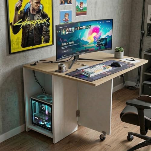 Image of FFO Foldable Study Table for Students Foldable Design - Engineered Wood Computer Desk and Work Table for Home Office, Table with Storage, Desk with Book Shelf for Home PC & Gaming Desk