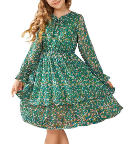 Image of GRACE KARIN Girls Fall Long Sleeve Dress Formal Party Holiday Smocked Waist Midi Dresses 5-12Years