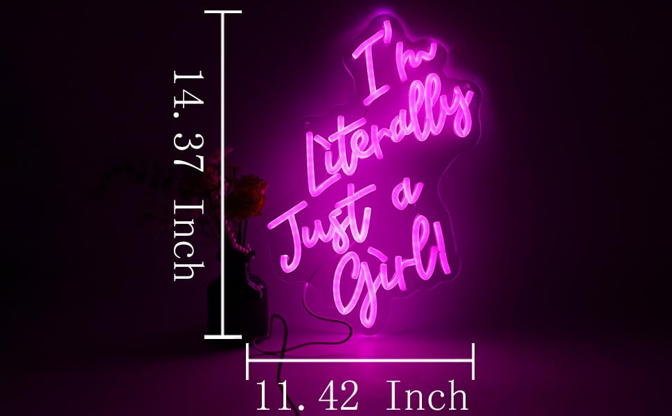 Image of I Am Literally Just A Girl Neon Sign, Pink Neon Sign Girl Room Sign Dorm Wall Decor with Acrylic Backing, USB Powered Neon Light for Bedroom, Living Room, Office, Bar Decor Holiday Birthday Gift