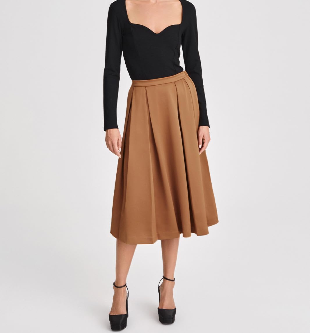Gonna a pieghe da donna, per autunno e inverno, lunghezza al ginocchio
