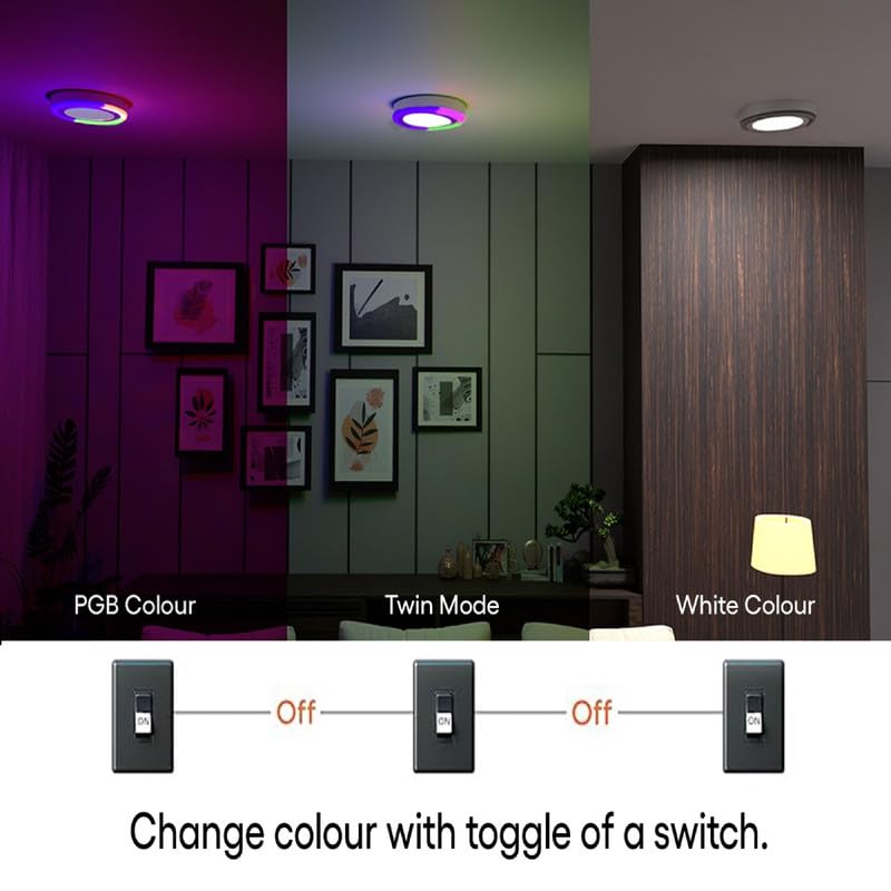 Image of elleys' Chroma Multicolour Ceiling Light | Concealed LED 3 in 1 Light Modes (6+3 Watt) | Ceiling Light for Home & Office | Recessed Led Downlighter |Cut-Out:125mm|Color - White & Multicolur Pack 10