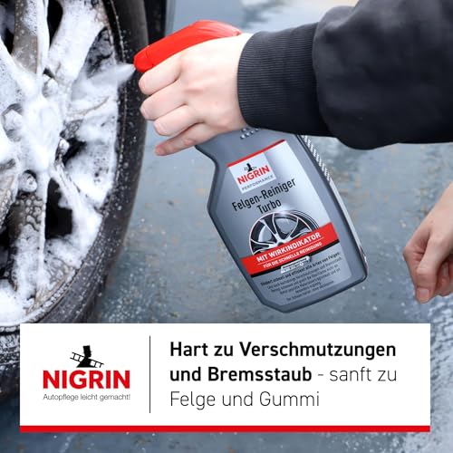 NIGRIN Turbo Felgenreiniger, für alle Felgenarten, mit Wirk-Indikator, schnelle Reinigung, 500 ml