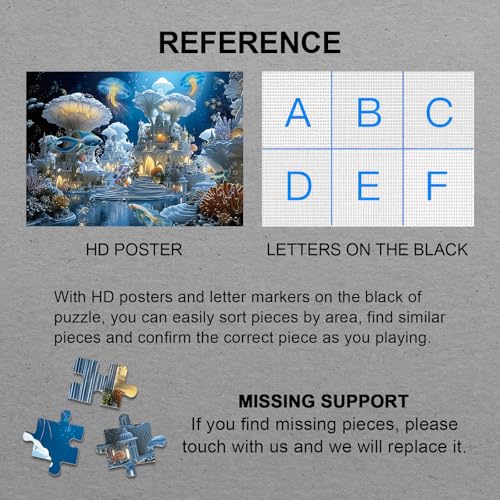 Puzzle Fantasy Ocean para Adultos 1000 Piezas Castillo de Hongos Naturaleza, Peces Mágicos, Medusas, Rompecabezas de Arte Difícil y Desafiante miniatura 7