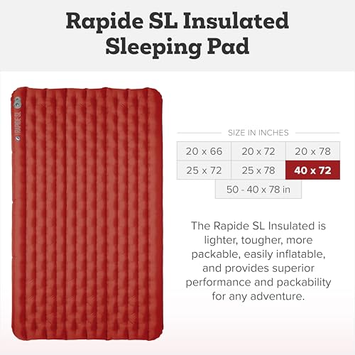 Image of Big Agnes Rapide SL - Insulated Sleeping Pad, Ultralight, All Season Compact Backpacking and Hiking, Pumphouse Sack Included, Orange, 40X72 Double Wide