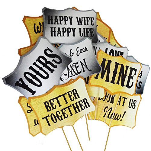 Image of Party Propz Happy Anniversary Props Set - Set of 19 Pcs Props for Anniversary Celebration | 25th Anniversary Props | 50th Aniversary Props Decoration | Golden and Silver (Cardstock)
