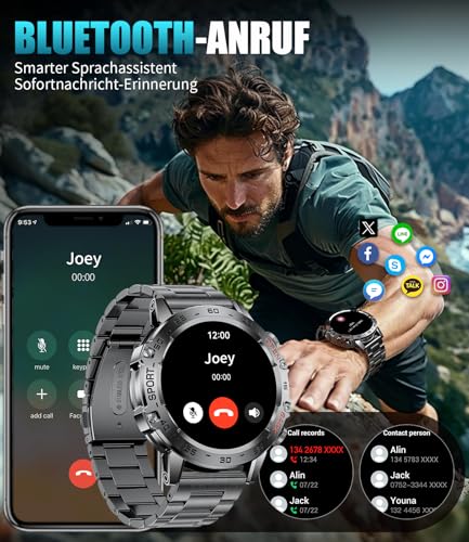 LIGE Smartwatch Herren Militär mit 530mAh Akku, 1.43'' AMOLED Sportuhr mit Telefonfunktion(3 Bänders), Herzfrequenz, SpO2, Schlafmonitor, IP68 Wasserdicht 120+ Sportmodi Fitnessuhr für Android iOS – Bild 5