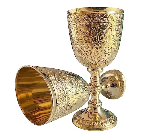EXNOT Verre à calice vintage en laiton | 1 tasse à vin royal du roi Arthur – Cadeaux médiévaux de la Renaissance pour communion et Noël (calice romain)