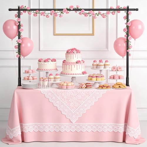 TAILERNRUYE Over The Table Rod Stand with Clamps Adjustable Height 40150 cm & Length 75209cm Black Metal Arch Display Stand for Tabletop Backdrops Garland Balloon Display Party Decoration